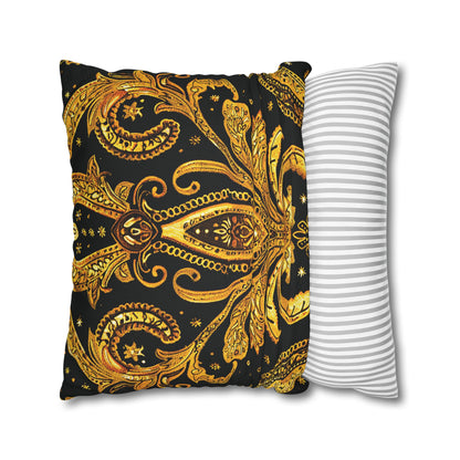 Elegant Black & Gold Damask Throw Pillowcase - Luxurious Floral Baroque Design (Pillow not included)