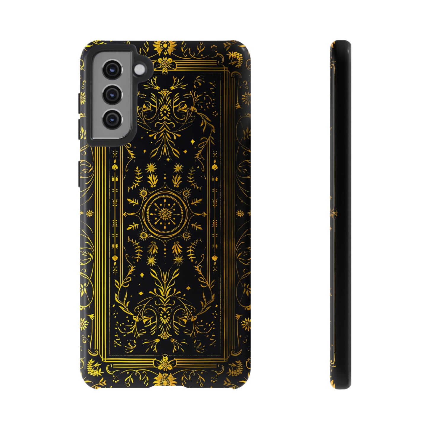 Luxury Gold Floral Damask Tough Phone Case - Elegant Black & Gold Baroque Design