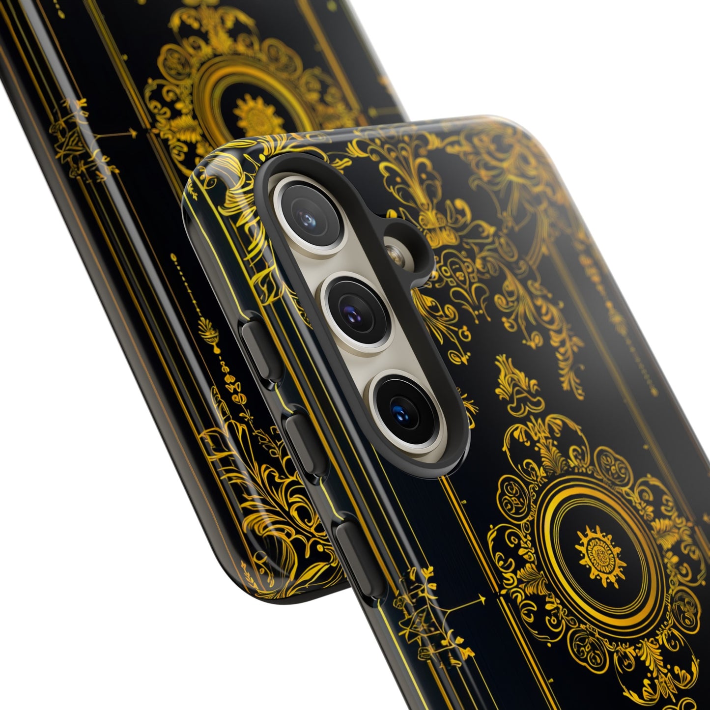 Luxury Gold Floral Damask Tough Phone Case - Elegant Black & Gold Baroque Design