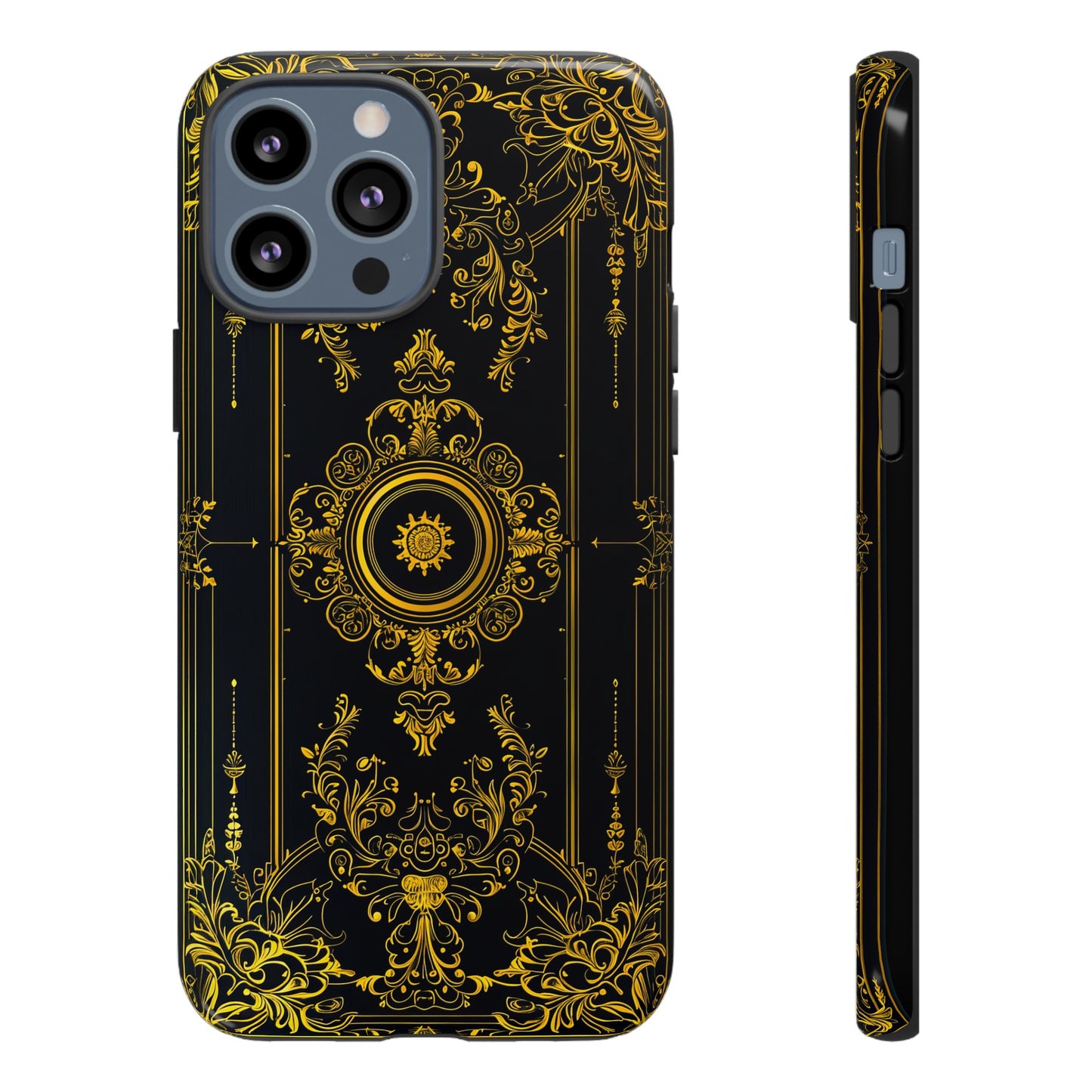 Luxury Gold Floral Damask Tough Phone Case - Elegant Black & Gold Baroque Design