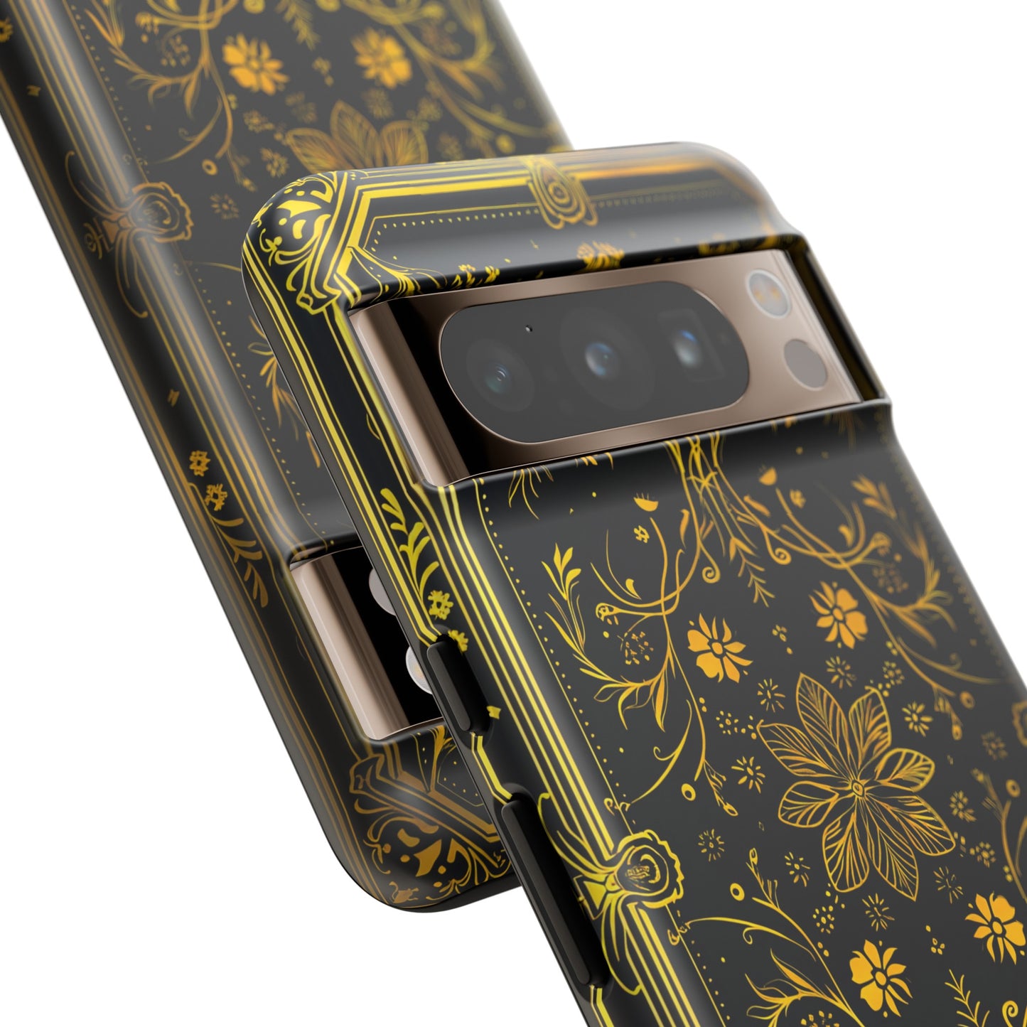 Luxury Gold Floral Damask Tough Phone Case - Elegant Black & Gold Baroque Design