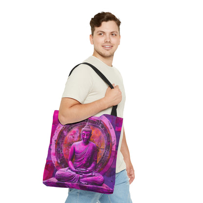 Vibrant Spiritual Buddhist Art Tote Bag Durable Polyester with Cotton Straps Available in 3 Sizes