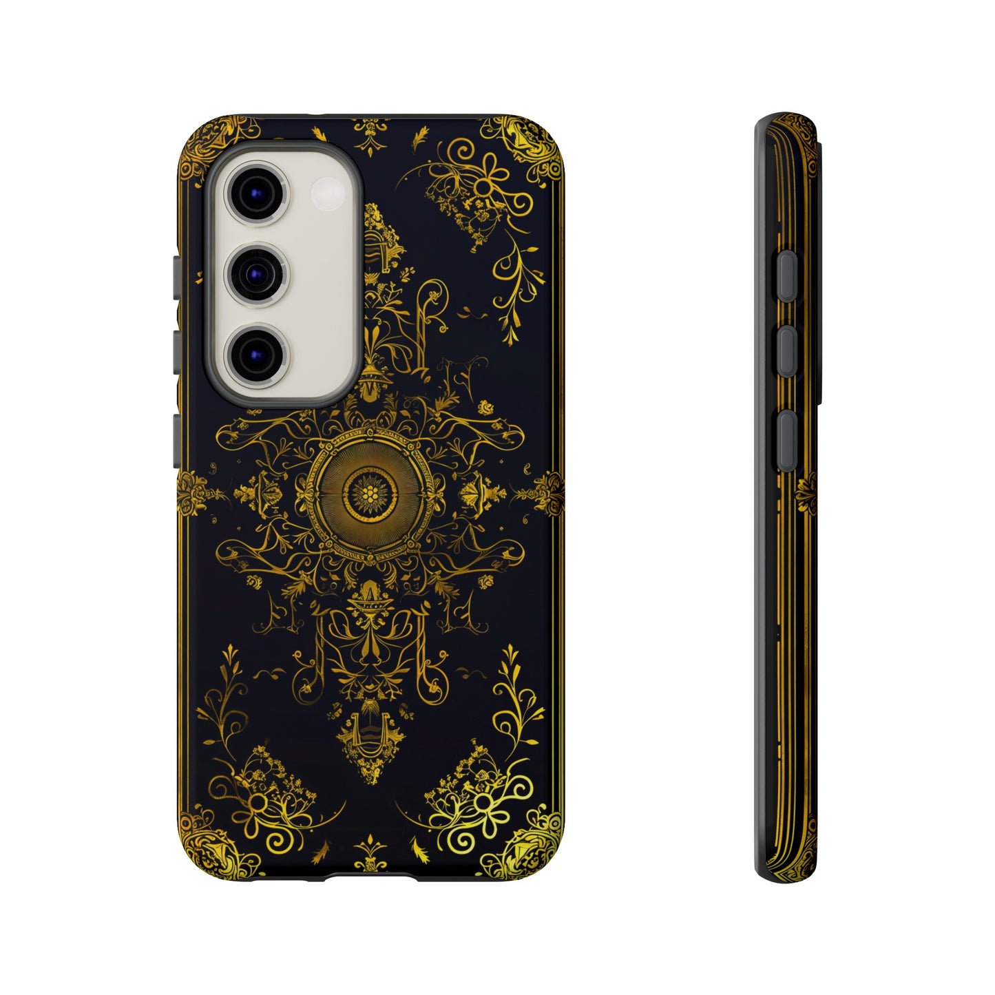 Luxury Gold Floral Damask Tough Phone Case - Elegant Black & Gold Baroque Design