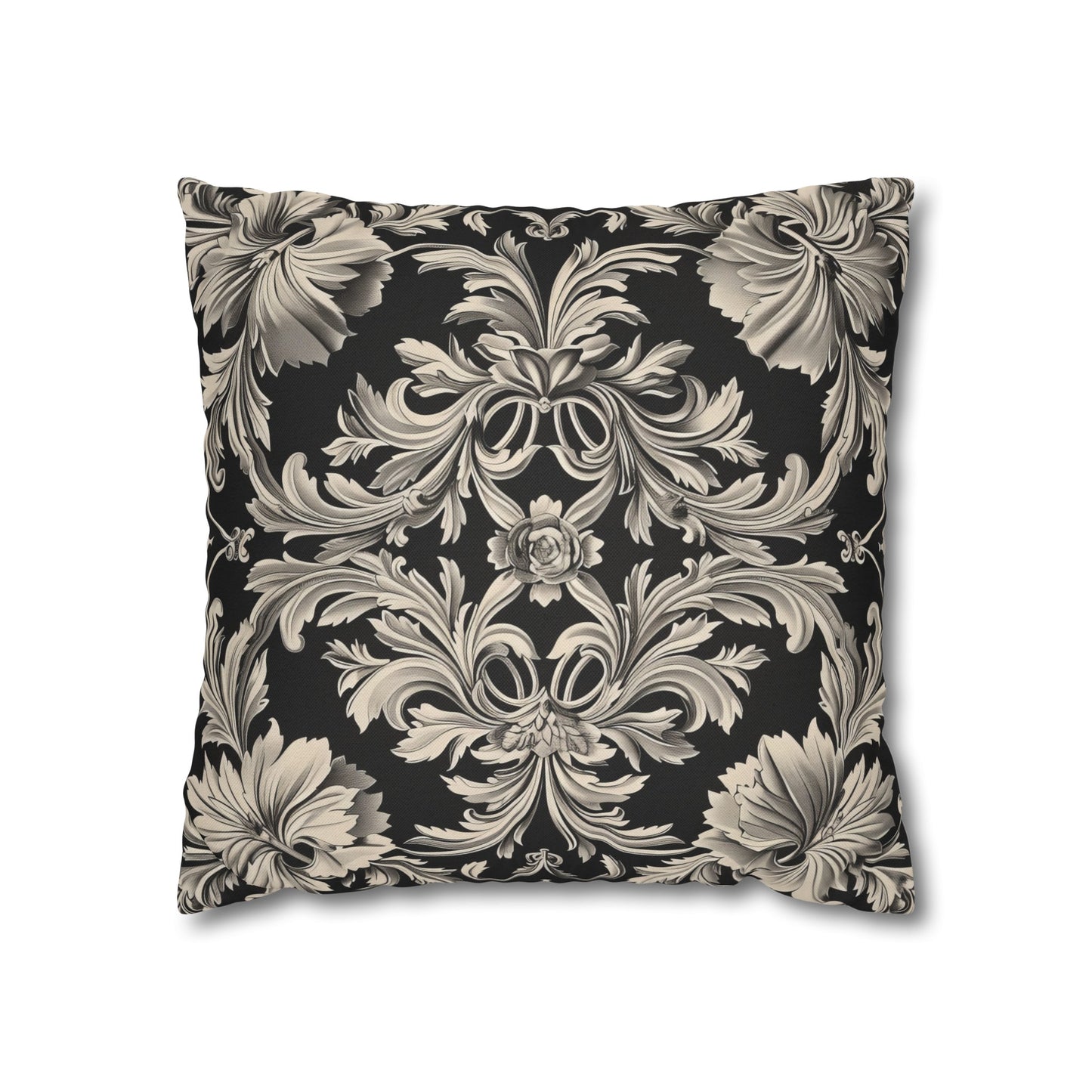 Elegant 19th Century Vintage Floral Damask Pillowcase in Black and Off-White (Pillow not included)