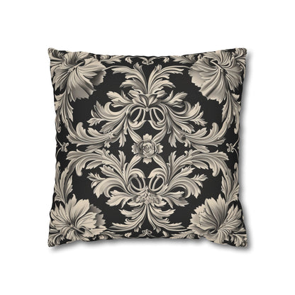 Elegant 19th Century Vintage Floral Damask Pillowcase in Black and Off-White (Pillow not included)