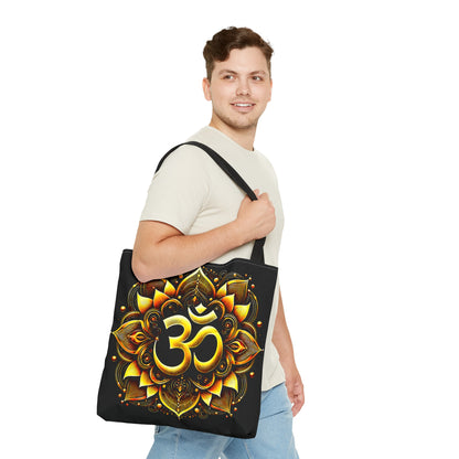 Vibrant Spiritual Yoga Art Om Symbol Tote Bag Durable Polyester with Cotton Straps Available in 3 Sizes