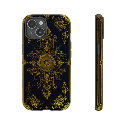 Luxury Gold Floral Damask Tough Phone Case - Elegant Black & Gold Baroque Design