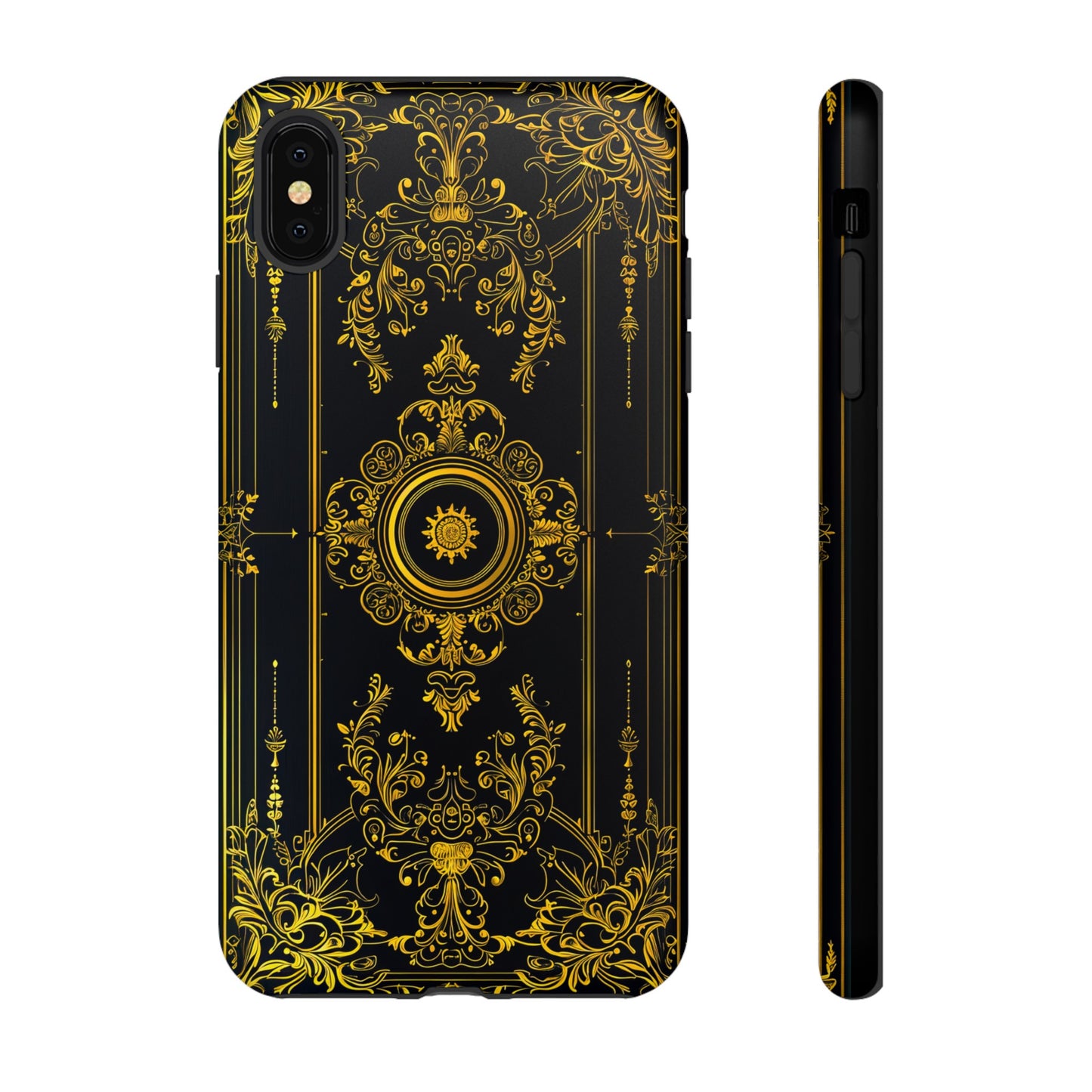 Luxury Gold Floral Damask Tough Phone Case - Elegant Black & Gold Baroque Design