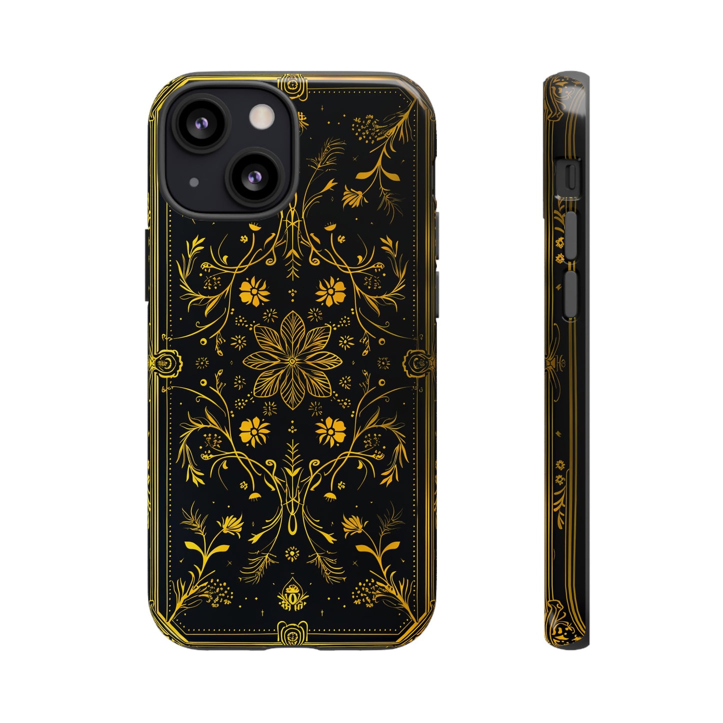 Luxury Gold Floral Damask Tough Phone Case - Elegant Black & Gold Baroque Design