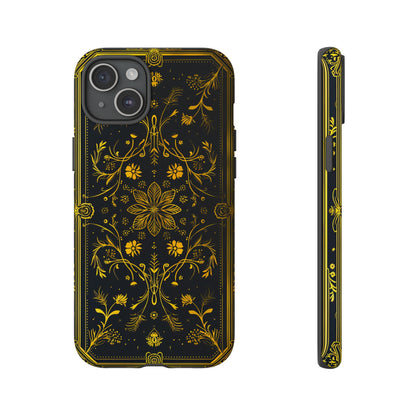 Luxury Gold Floral Damask Tough Phone Case - Elegant Black & Gold Baroque Design