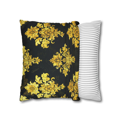 Elegant Black & Gold Damask Throw Pillowcase - Luxurious Floral Baroque Design (Pillow not included)