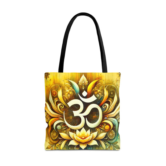 Vibrant Spiritual Yoga Art Om Symbol Tote Bag Durable Polyester with Cotton Straps Available in 3 Sizes