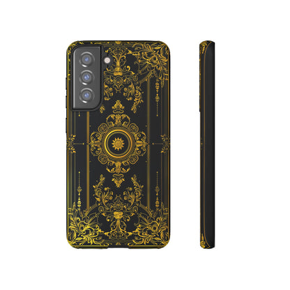 Luxury Gold Floral Damask Tough Phone Case - Elegant Black & Gold Baroque Design