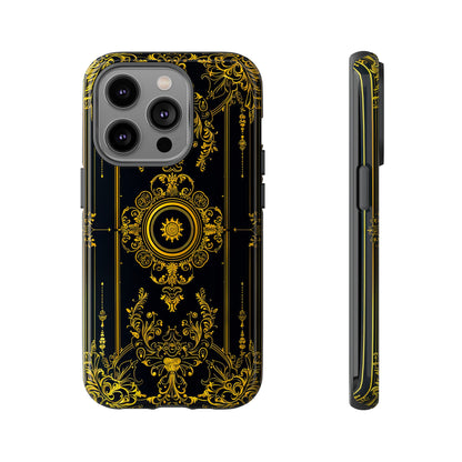 Luxury Gold Floral Damask Tough Phone Case - Elegant Black & Gold Baroque Design