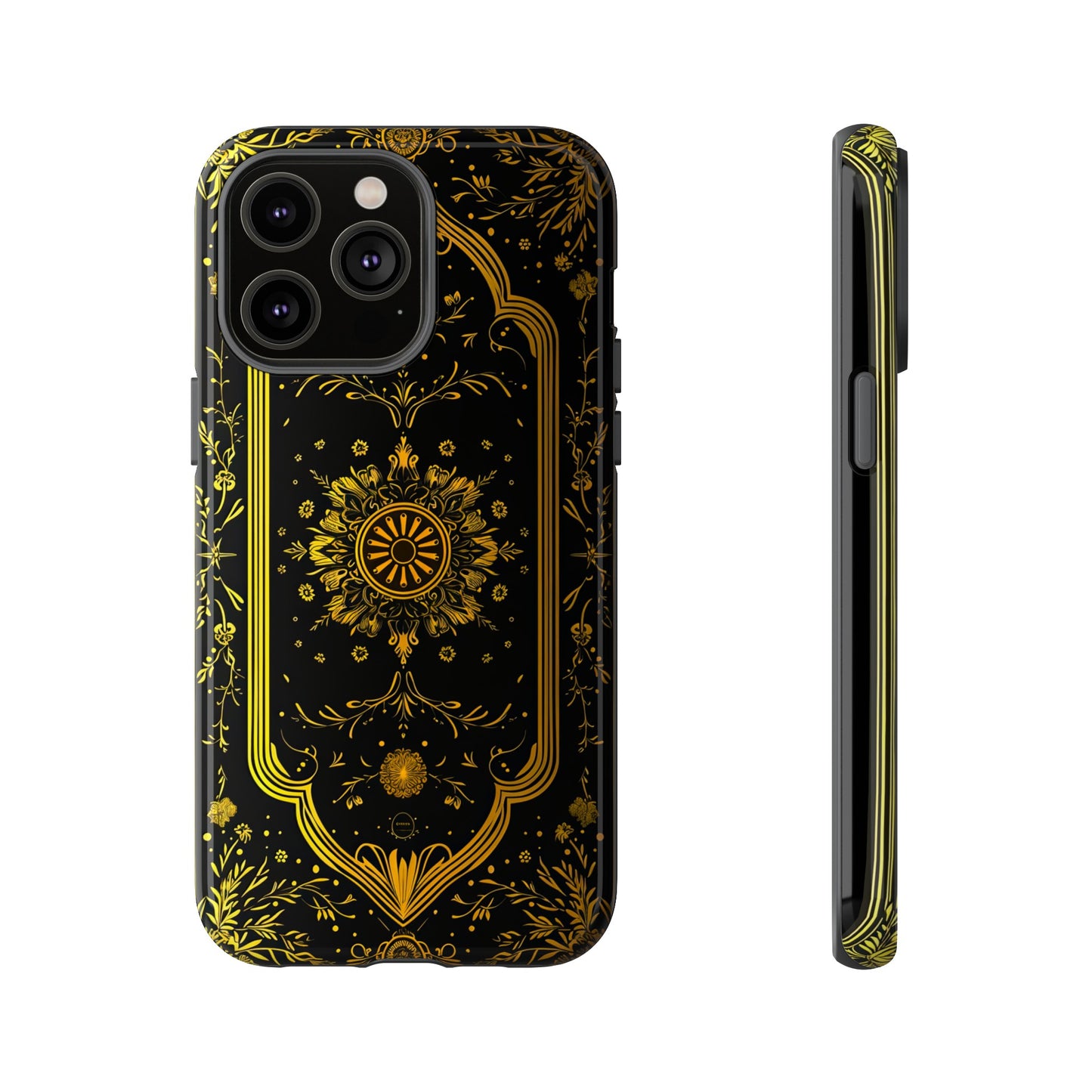 Luxury Gold Floral Damask Tough Phone Case - Elegant Black & Gold Baroque Design