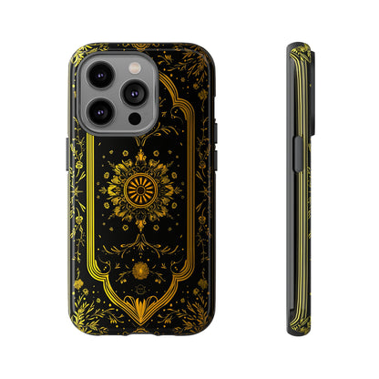 Luxury Gold Floral Damask Tough Phone Case - Elegant Black & Gold Baroque Design