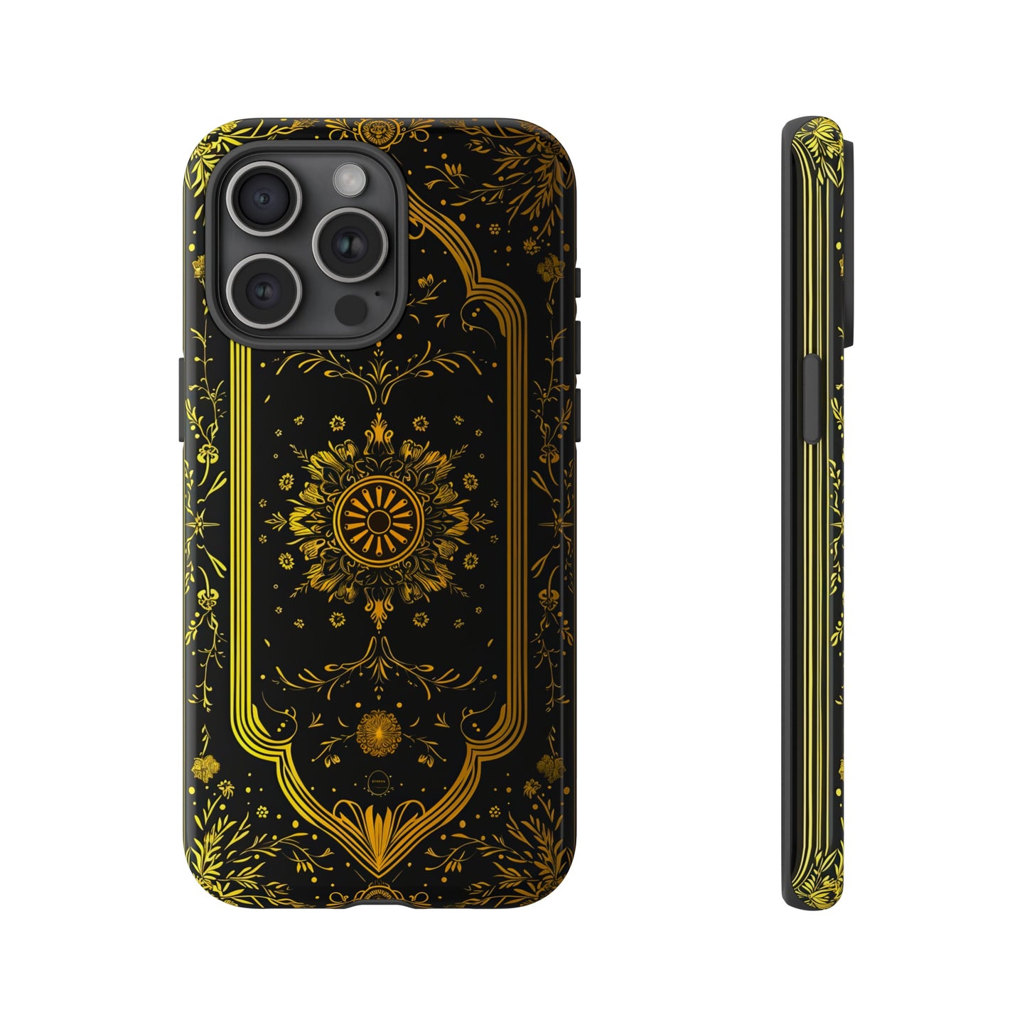 Luxury Gold Floral Damask Tough Phone Case - Elegant Black & Gold Baroque Design