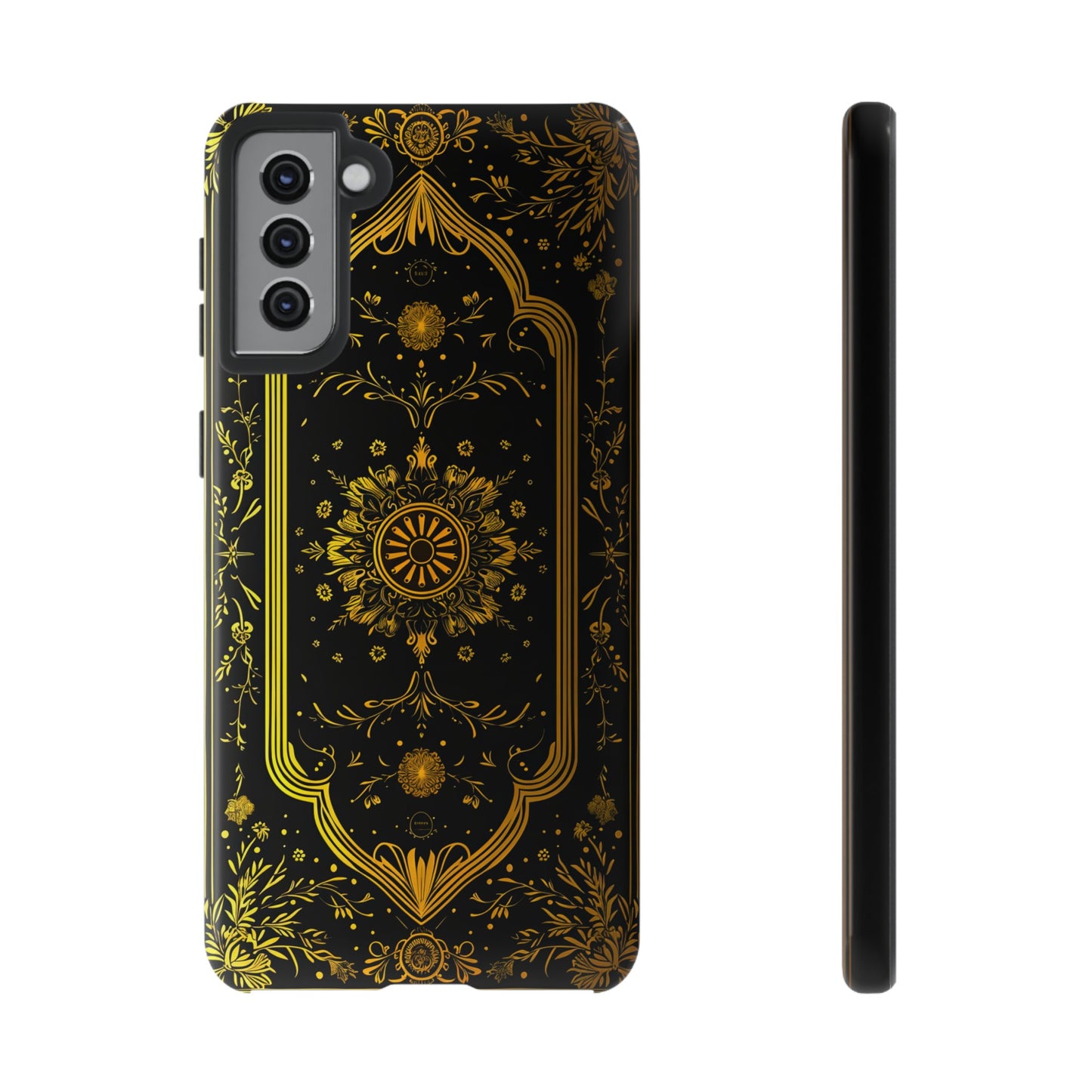 Luxury Gold Floral Damask Tough Phone Case - Elegant Black & Gold Baroque Design