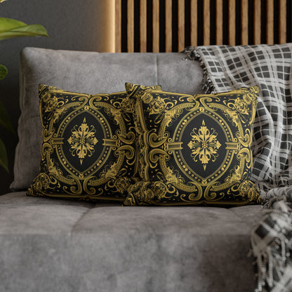 Elegant 19th Century Vintage Floral Damask Pillowcase in Black and Gold (Pillow not included)