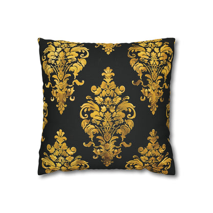 Elegant Black & Gold Damask Throw Pillowcase - Luxurious Floral Baroque Design (Pillow not included)