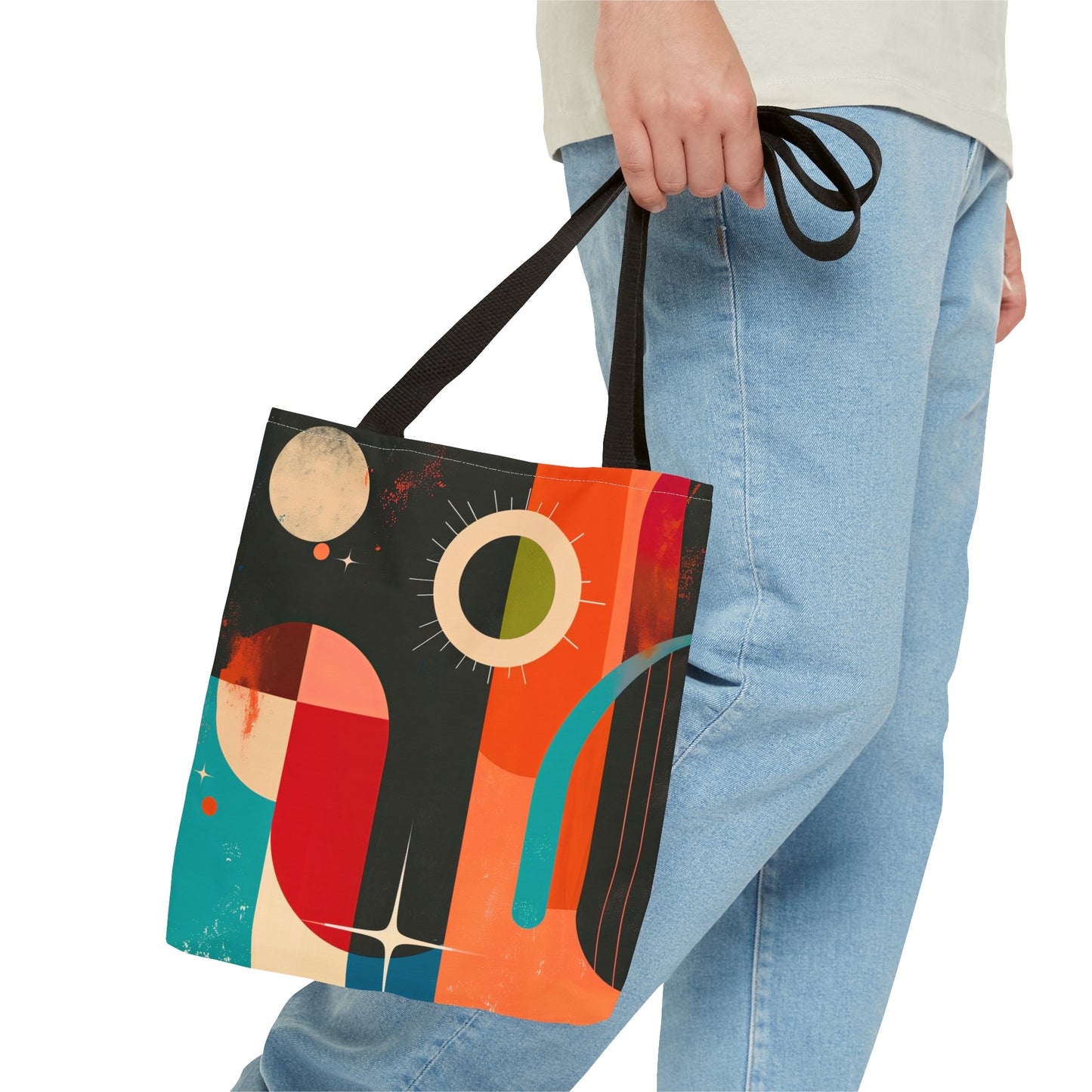 Vibrant Retro Abstract Art Tote Bag Durable Polyester with Cotton Straps Available in 3 Sizes