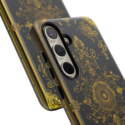 Luxury Gold Floral Damask Tough Phone Case - Elegant Black & Gold Baroque Design