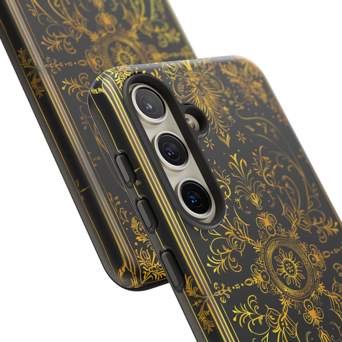 Luxury Gold Floral Damask Tough Phone Case - Elegant Black & Gold Baroque Design