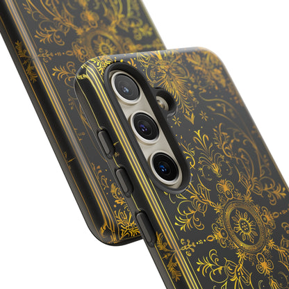 Luxury Gold Floral Damask Tough Phone Case - Elegant Black & Gold Baroque Design