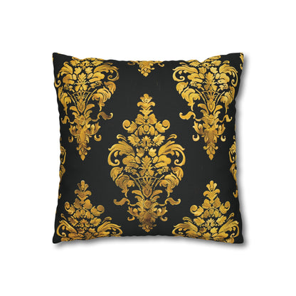 Elegant Black & Gold Damask Throw Pillowcase - Luxurious Floral Baroque Design (Pillow not included)