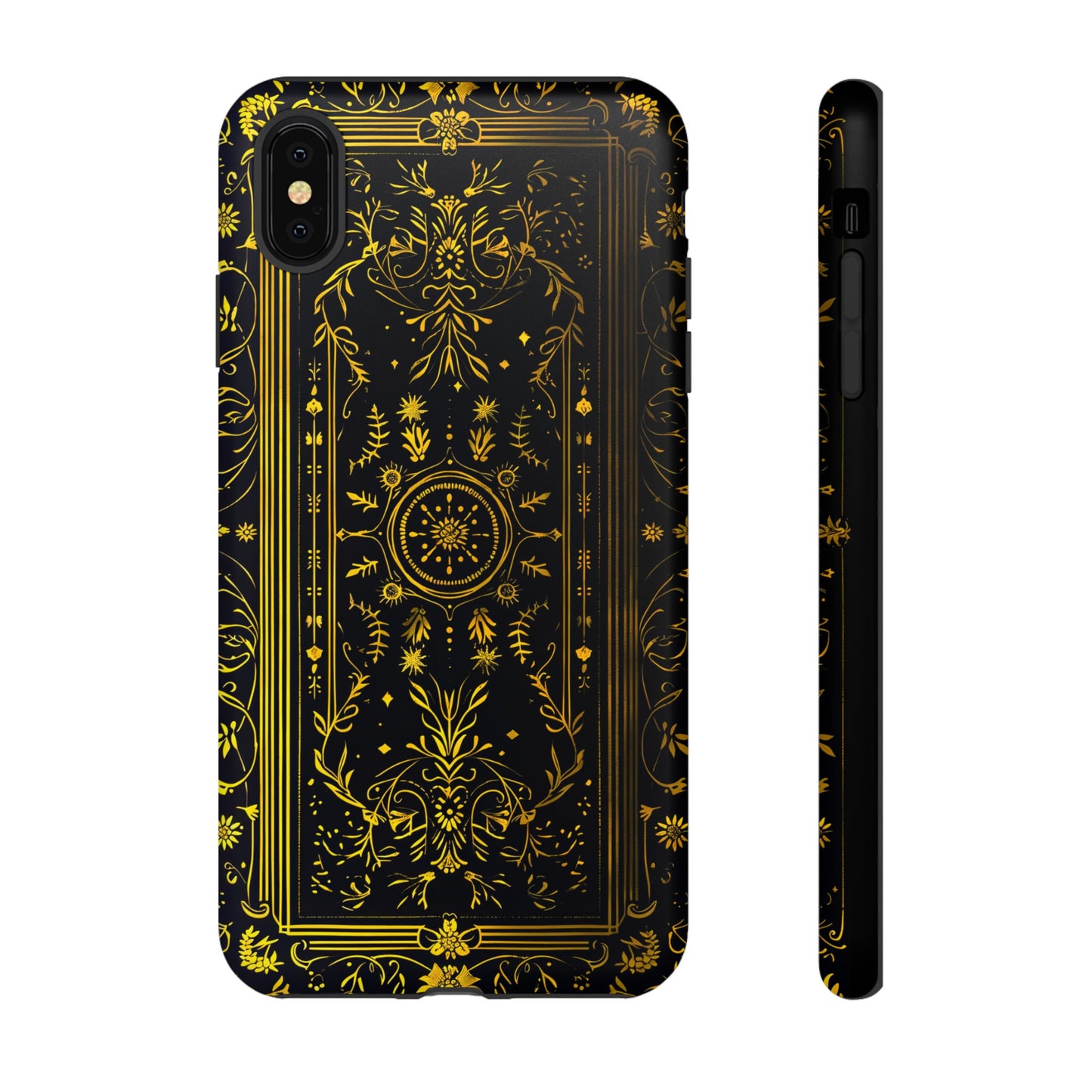 Luxury Gold Floral Damask Tough Phone Case - Elegant Black & Gold Baroque Design