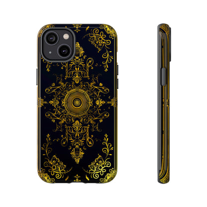 Luxury Gold Floral Damask Tough Phone Case - Elegant Black & Gold Baroque Design