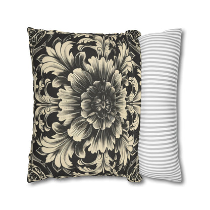 Elegant 19th Century Vintage Floral Damask Pillowcase in Black and Off-White (Pillow not included)