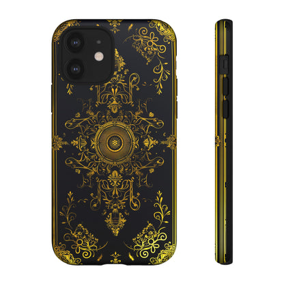 Luxury Gold Floral Damask Tough Phone Case - Elegant Black & Gold Baroque Design