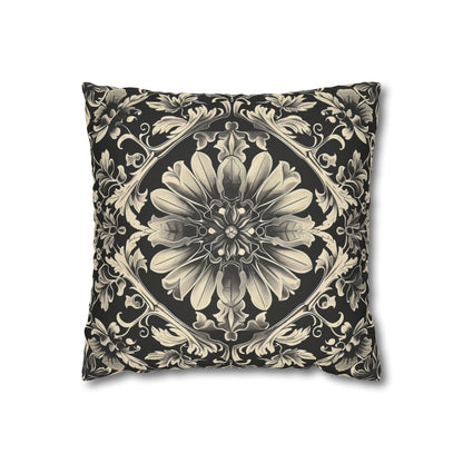 Elegant 19th Century Vintage Floral Damask Pillowcase in Black and Off-White (Pillow not included)