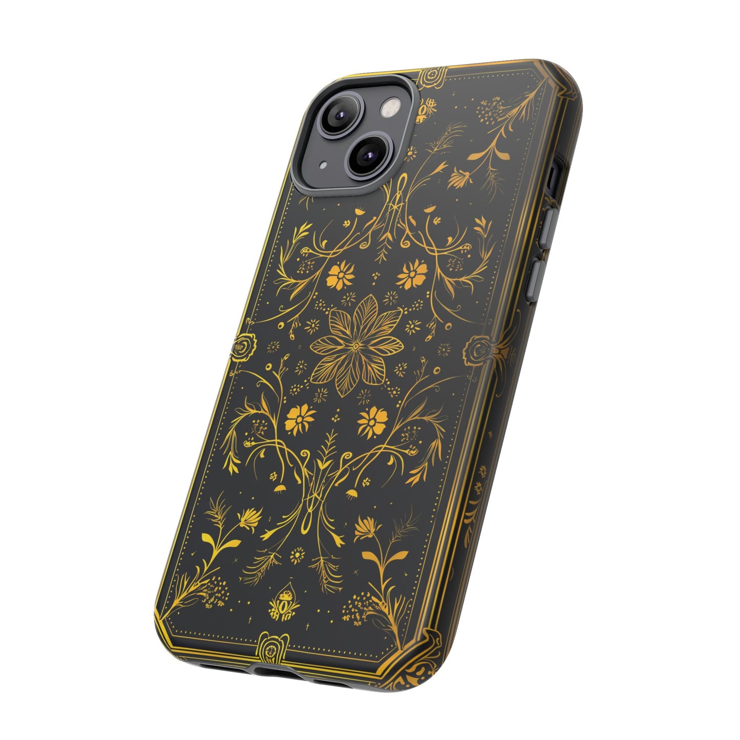 Luxury Gold Floral Damask Tough Phone Case - Elegant Black & Gold Baroque Design