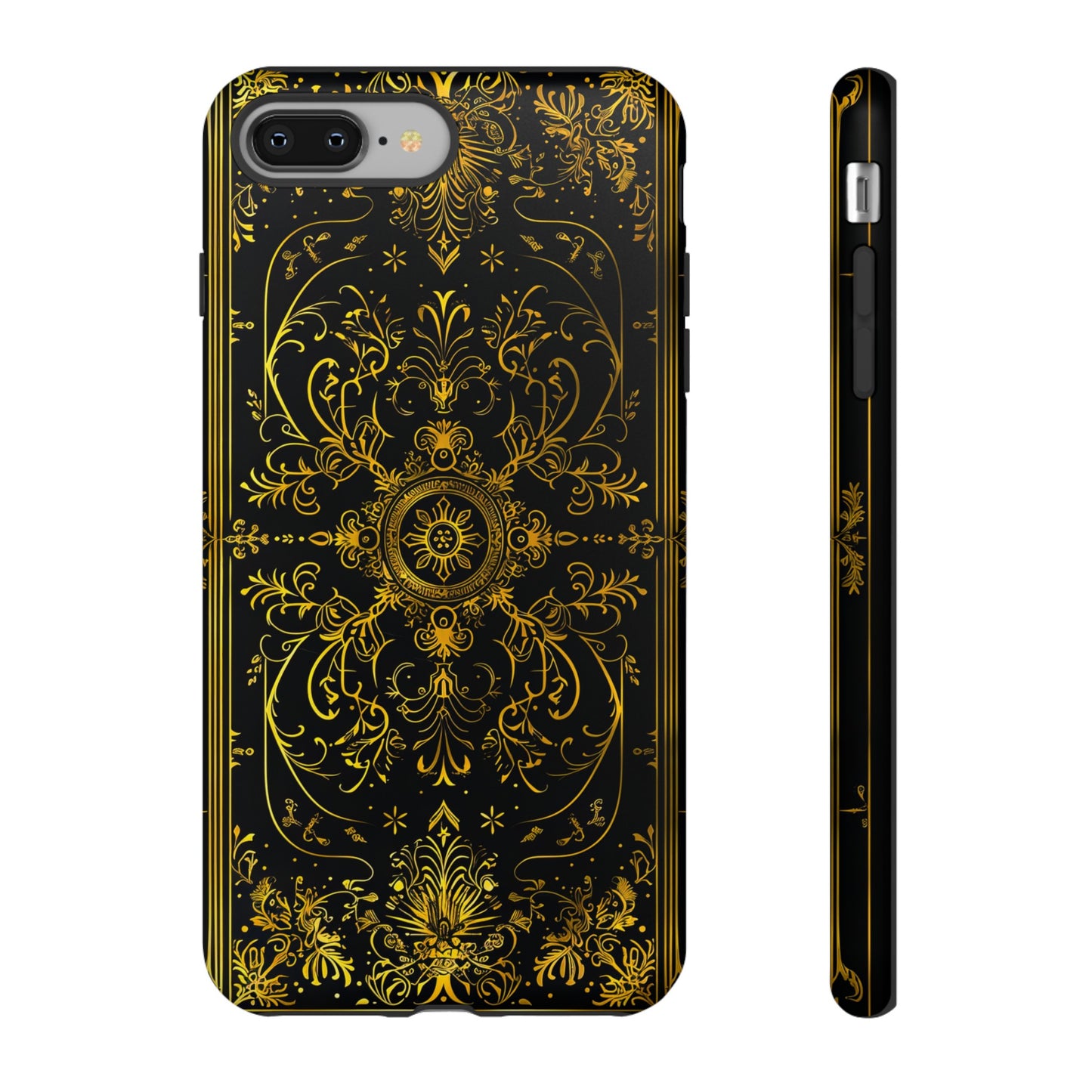 Luxury Gold Floral Damask Tough Phone Case - Elegant Black & Gold Baroque Design