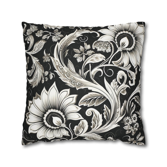 Elegant 19th Century Vintage Floral Damask Paisley Pillowcase in Black and White (Pillow not included)