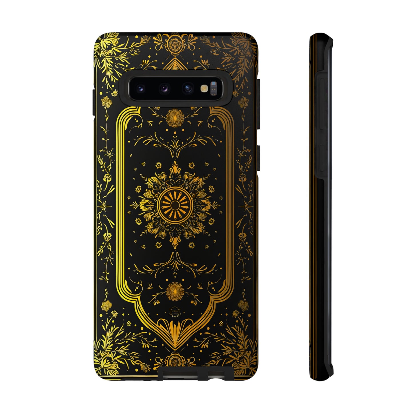 Luxury Gold Floral Damask Tough Phone Case - Elegant Black & Gold Baroque Design