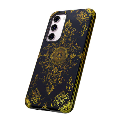 Luxury Gold Floral Damask Tough Phone Case - Elegant Black & Gold Baroque Design