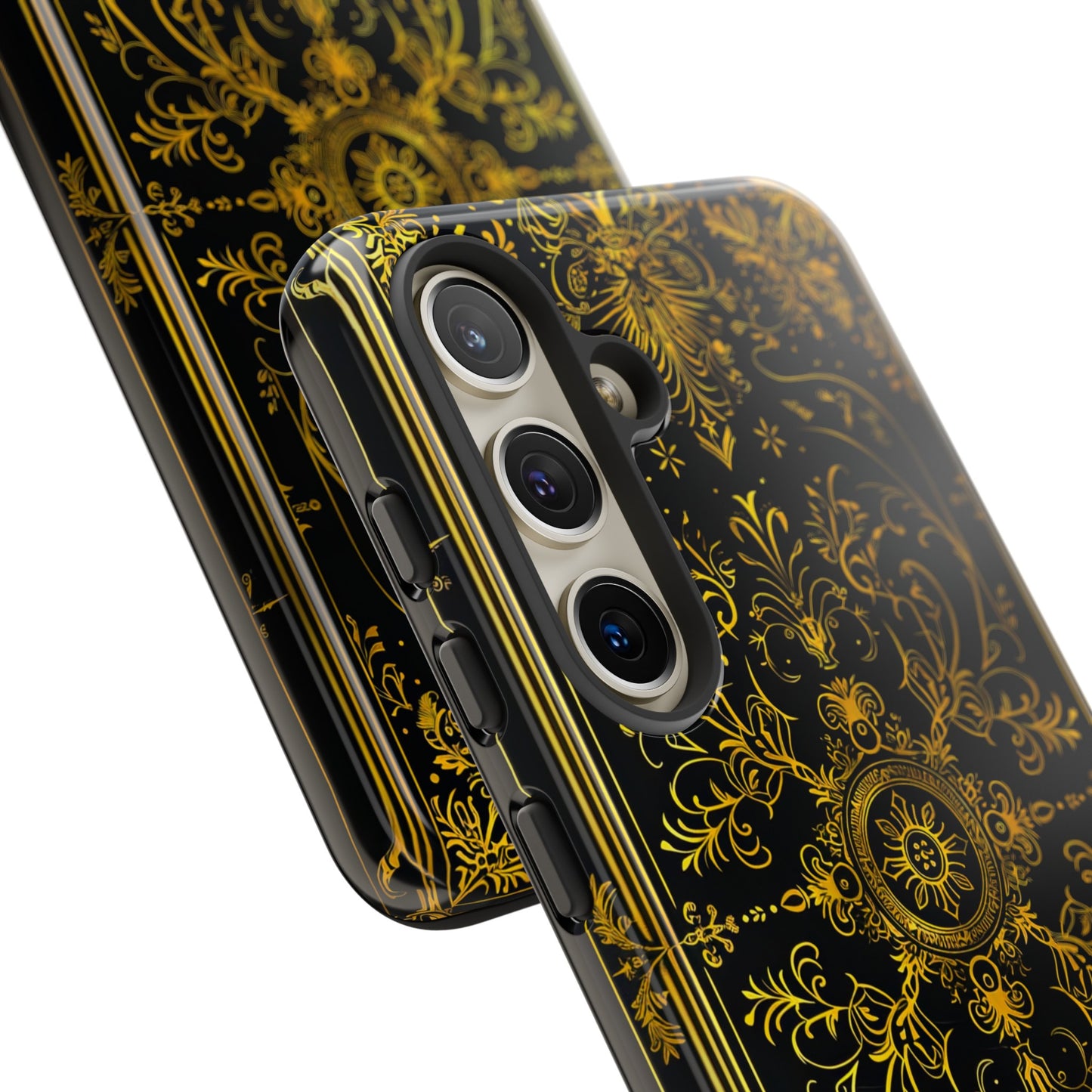 Luxury Gold Floral Damask Tough Phone Case - Elegant Black & Gold Baroque Design