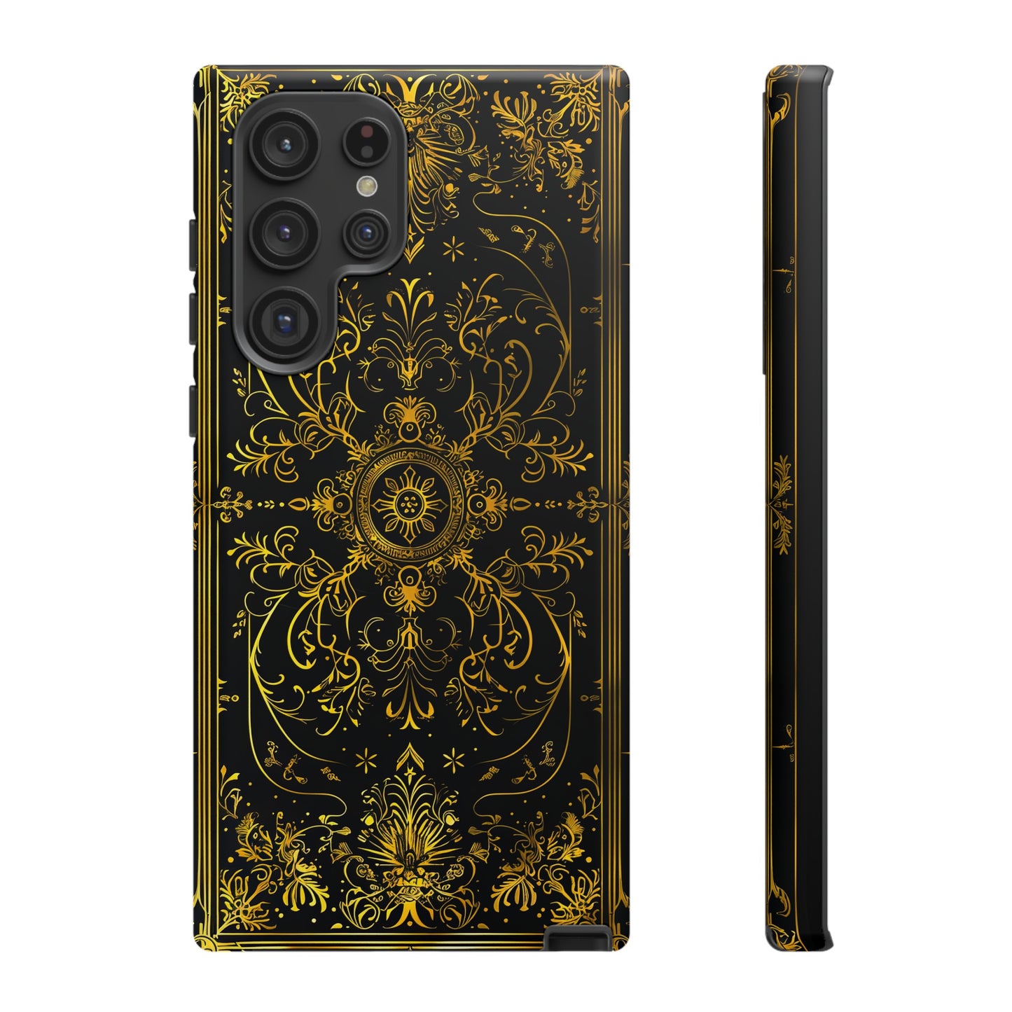 Luxury Gold Floral Damask Tough Phone Case - Elegant Black & Gold Baroque Design