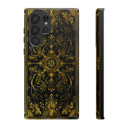 Luxury Gold Floral Damask Tough Phone Case - Elegant Black & Gold Baroque Design
