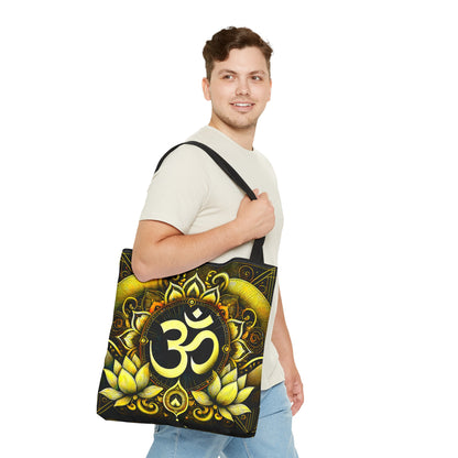 Vibrant Spiritual Yoga Art Om Symbol Tote Bag Durable Polyester with Cotton Straps Available in 3 Sizes