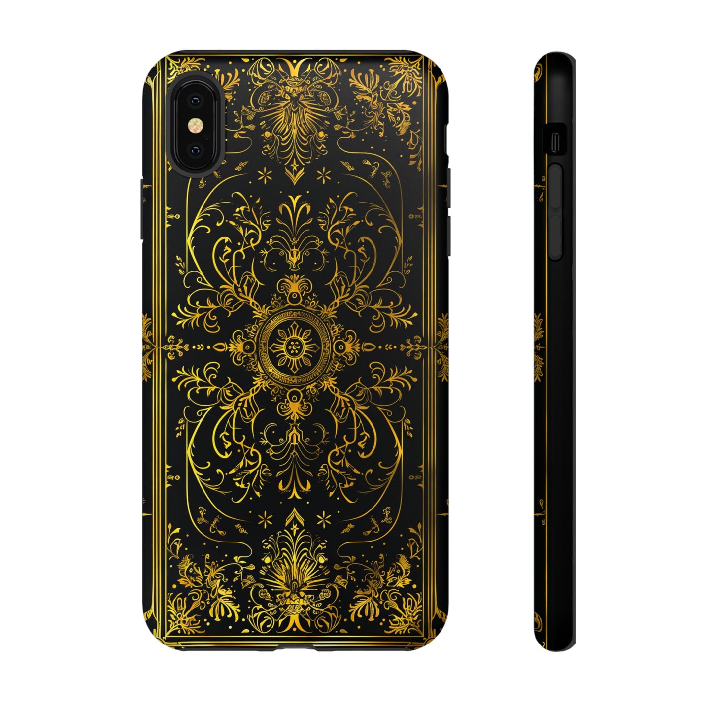 Luxury Gold Floral Damask Tough Phone Case - Elegant Black & Gold Baroque Design