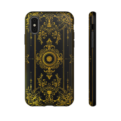 Luxury Gold Floral Damask Tough Phone Case - Elegant Black & Gold Baroque Design