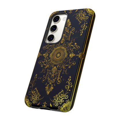 Luxury Gold Floral Damask Tough Phone Case - Elegant Black & Gold Baroque Design