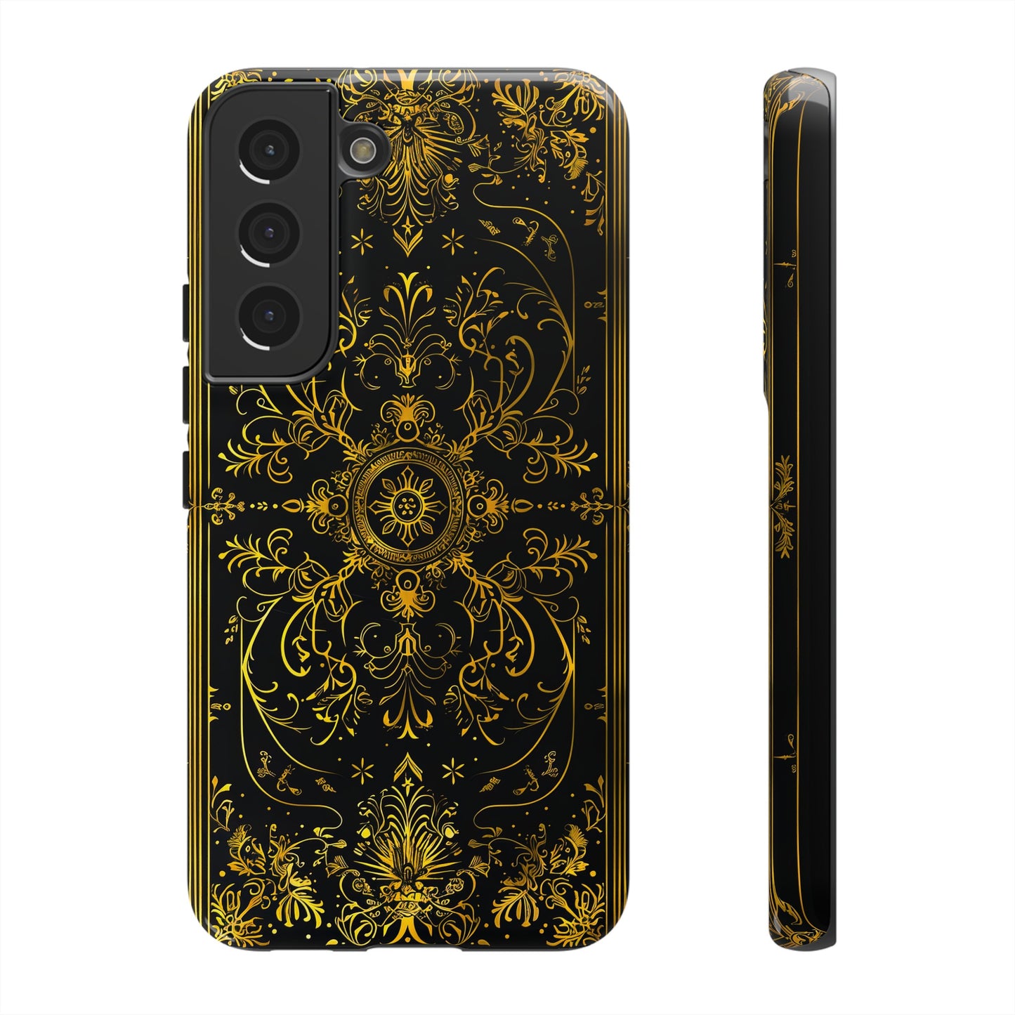 Luxury Gold Floral Damask Tough Phone Case - Elegant Black & Gold Baroque Design