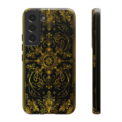 Luxury Gold Floral Damask Tough Phone Case - Elegant Black & Gold Baroque Design