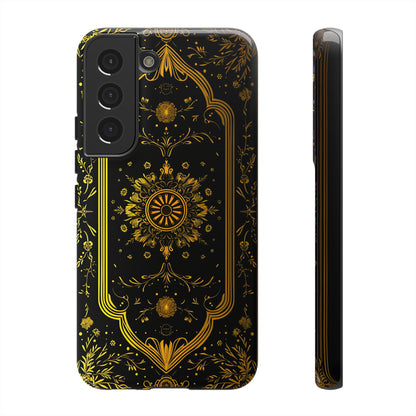 Luxury Gold Floral Damask Tough Phone Case - Elegant Black & Gold Baroque Design