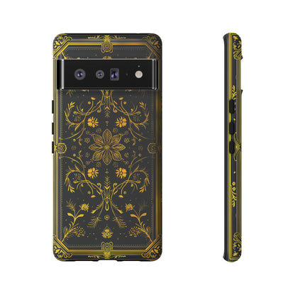 Luxury Gold Floral Damask Tough Phone Case - Elegant Black & Gold Baroque Design